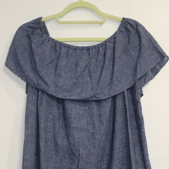 Zara Basic Chambray Off Shoulder Linen Blend Dress sz XS - Picture 8 of 11